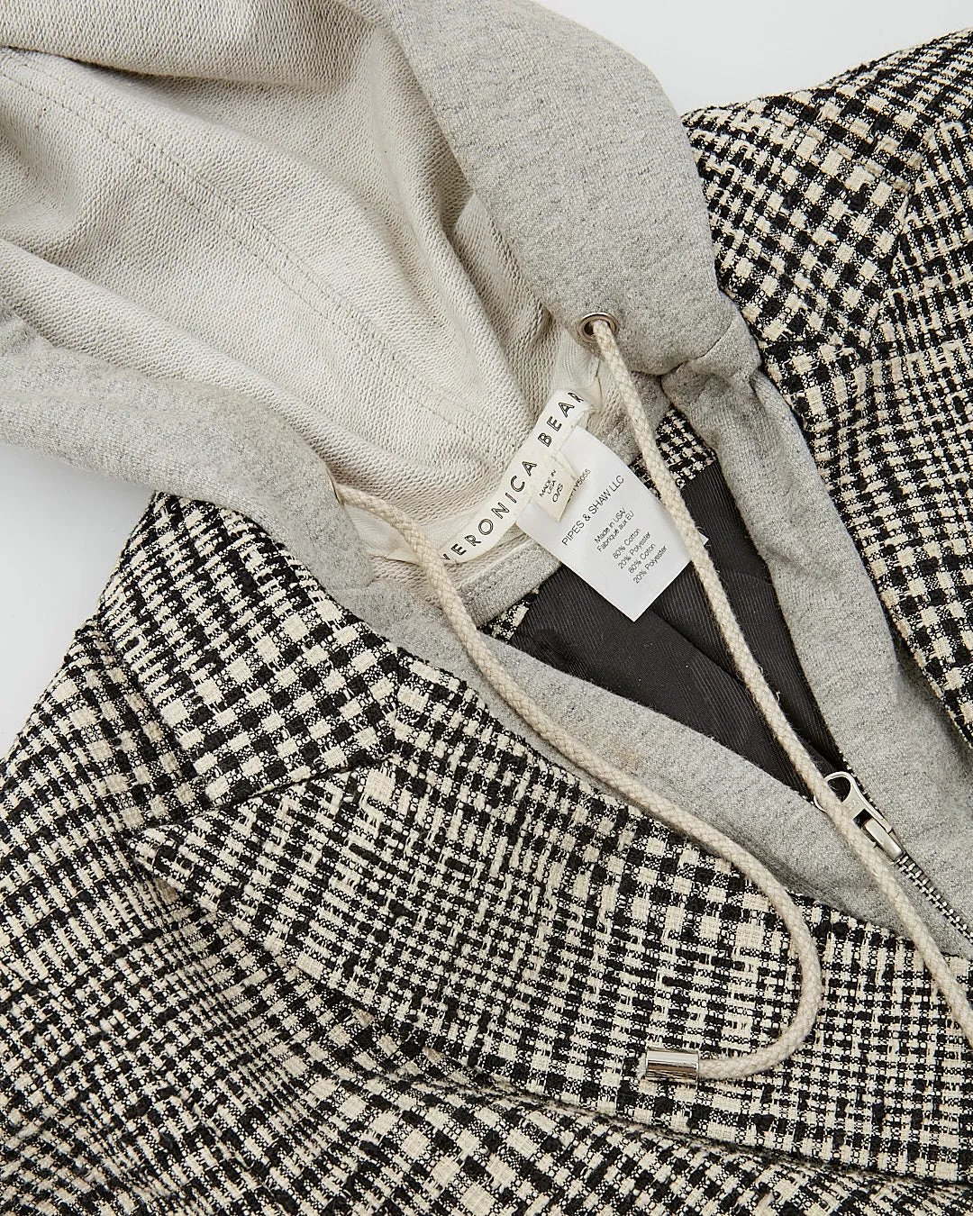 Veronica Beard Checkered Black/White Hooded Blazer - 6