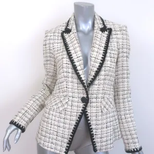 Veronica Beard Tweed Dickey Jacket Cream Cotton-Blend Size 2 One-Button Blazer