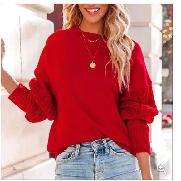Vici red cable knit sleeve  sweater size large