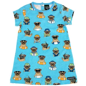 Villervalla Pool Dogs A-Line Dress - Aqua Blue - Short Sleeve