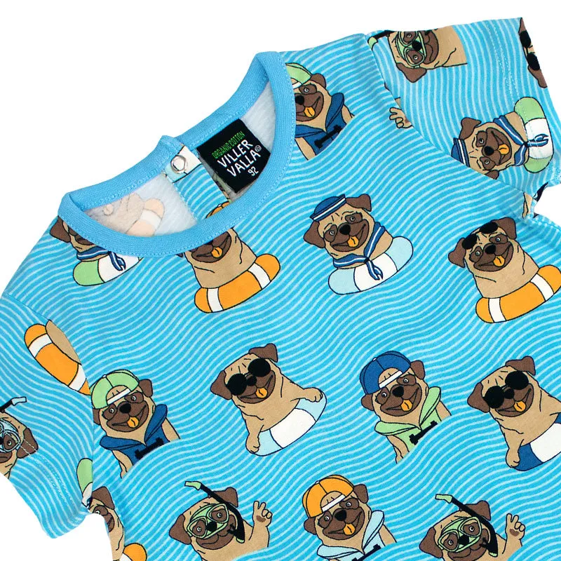 Villervalla Pool Dogs A-Line Dress - Aqua Blue - Short Sleeve