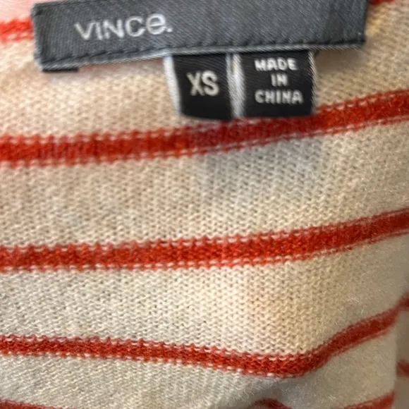 Vince cashmere oversized orange striped boat neck split side sweater size Xs