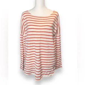 Vince cashmere oversized orange striped boat neck split side sweater size Xs