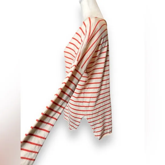 Vince cashmere oversized orange striped boat neck split side sweater size Xs
