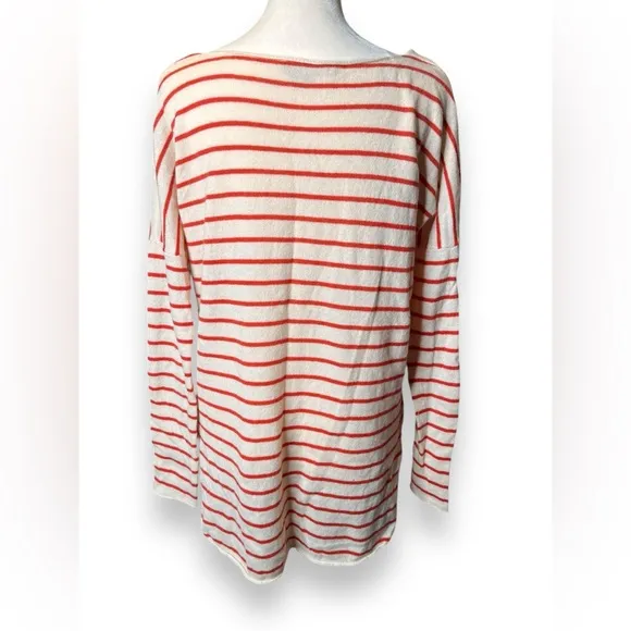 Vince cashmere oversized orange striped boat neck split side sweater size Xs