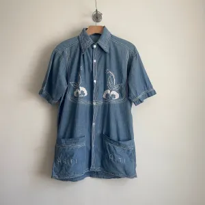 Vintage 50s 60s Embroidered Chambray Guayabera Chore Shirt