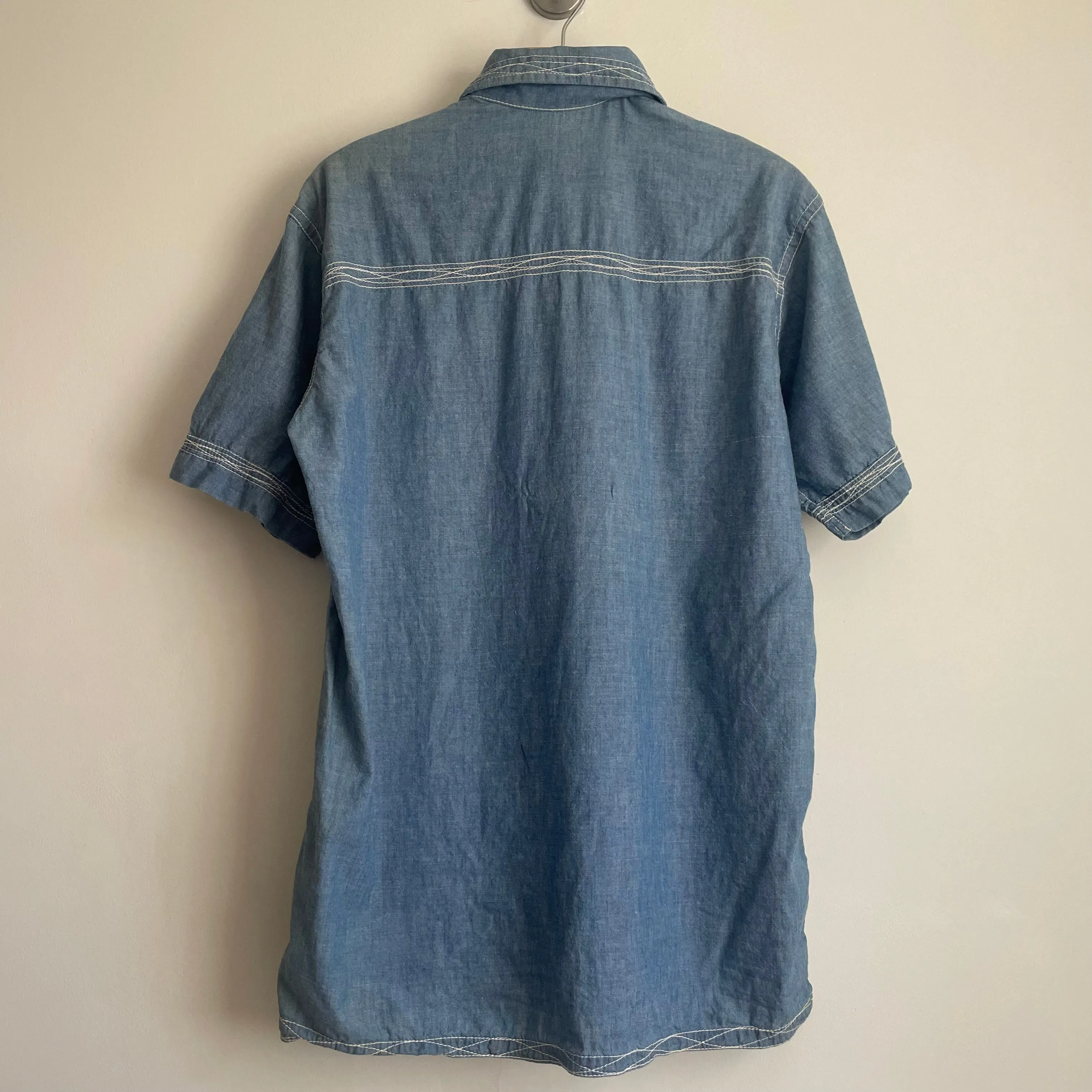 Vintage 50s 60s Embroidered Chambray Guayabera Chore Shirt
