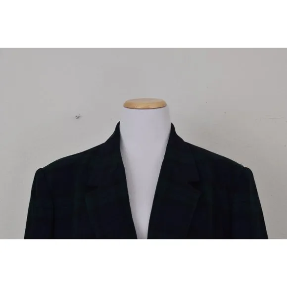 Vintage 90s Green/Navy Plaid Wool Acrylic Blazer by White Stag size 16