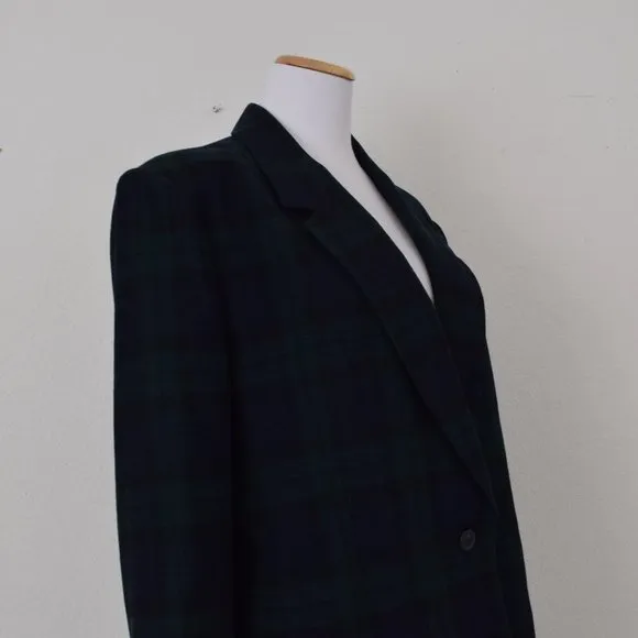 Vintage 90s Green/Navy Plaid Wool Acrylic Blazer by White Stag size 16