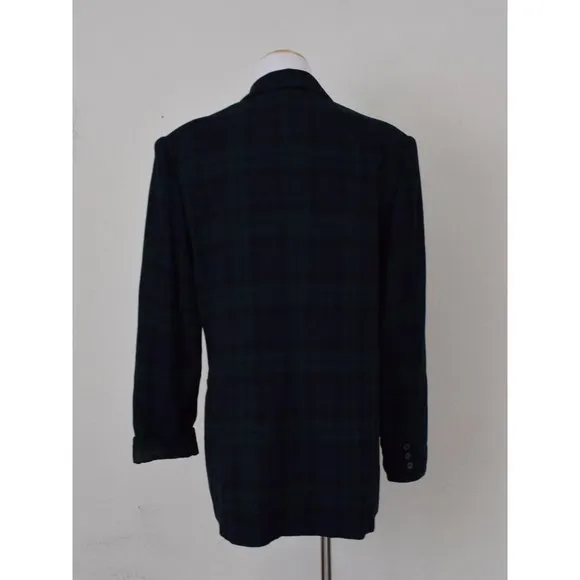 Vintage 90s Green/Navy Plaid Wool Acrylic Blazer by White Stag size 16