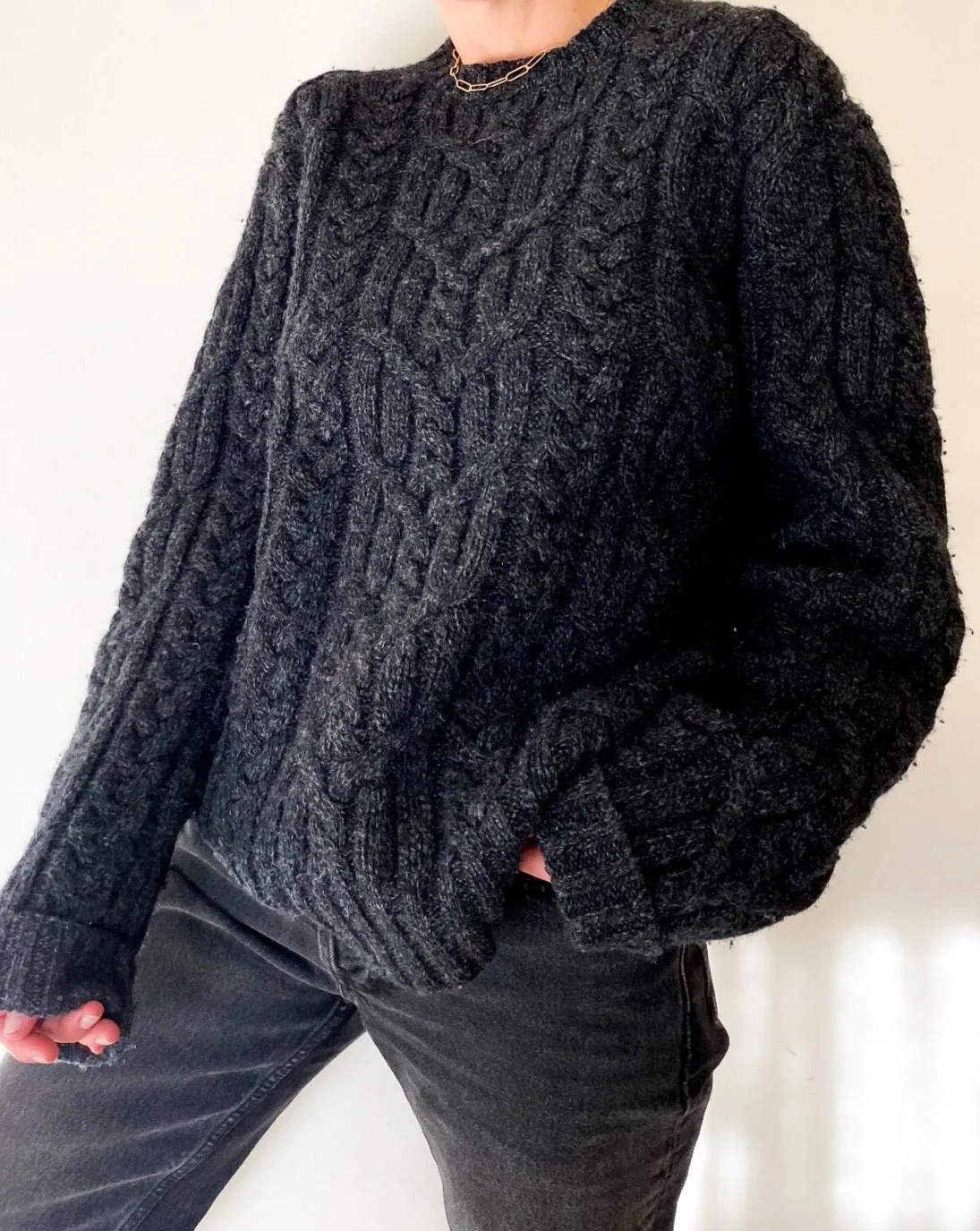 Vintage Charcoal Cable-Knit Sweater