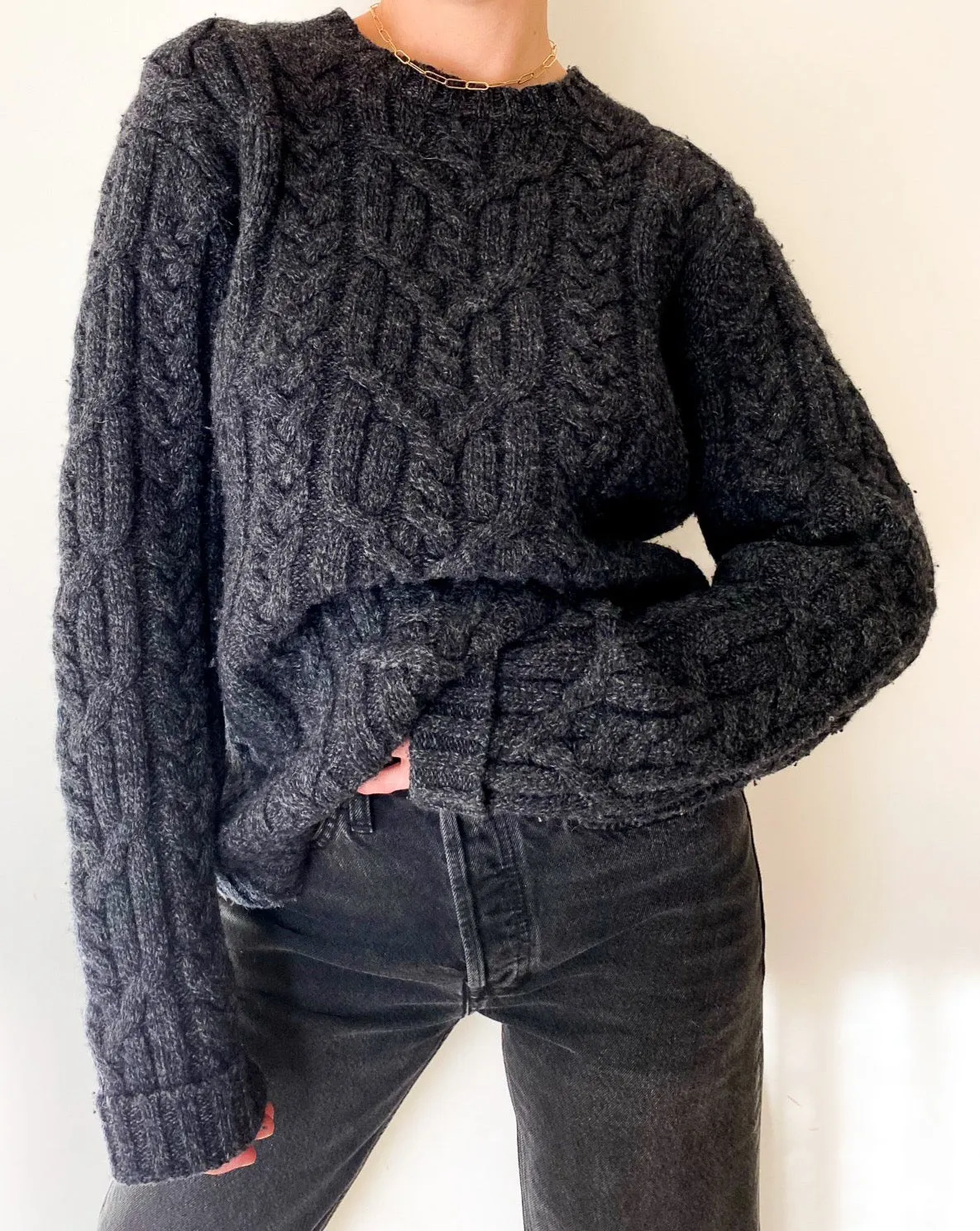Vintage Charcoal Cable-Knit Sweater