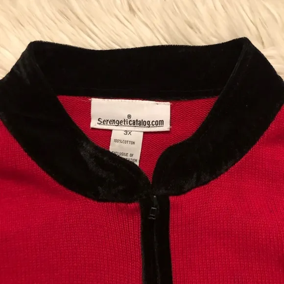 Vintage Christmas Beaded Sequins Zip Up Red Black Ugly Sweater Cardigan size 3X