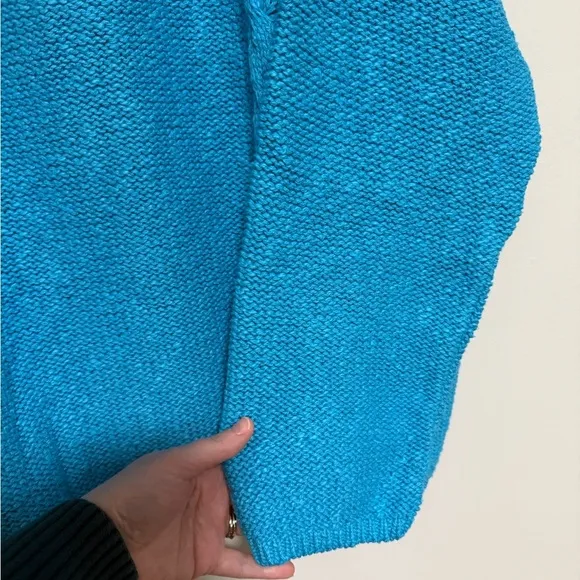 Vintage Diane Von Furstenberg Blue V-Neck Cotton Sweater Size 3X Coastal Beach
