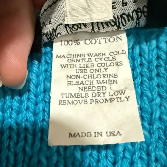 Vintage Diane Von Furstenberg Blue V-Neck Cotton Sweater Size 3X Coastal Beach