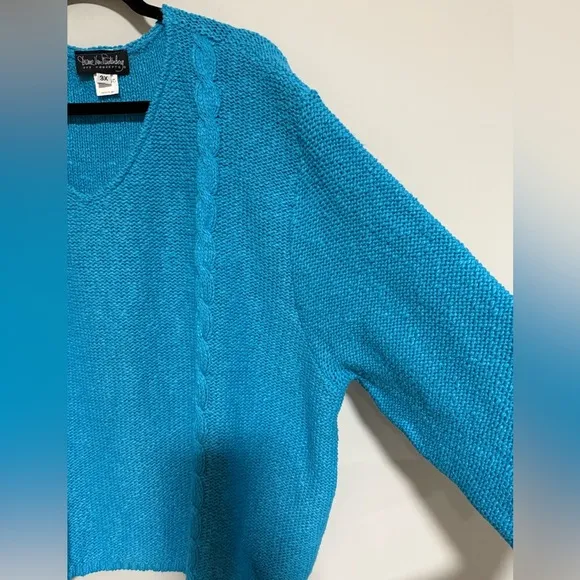 Vintage Diane Von Furstenberg Blue V-Neck Cotton Sweater Size 3X Coastal Beach