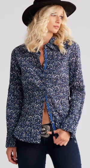 VINTAGE DITSY FLORAL BLUE BUTTON DOWN SHIRT