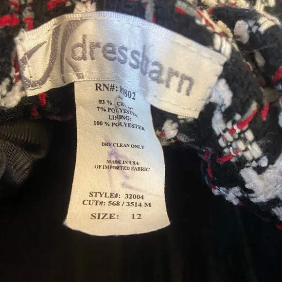 Vintage Dressbarn Red, White &amp; Black Checkered Tweed Blazer