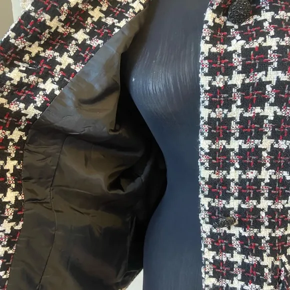 Vintage Dressbarn Red, White &amp; Black Checkered Tweed Blazer