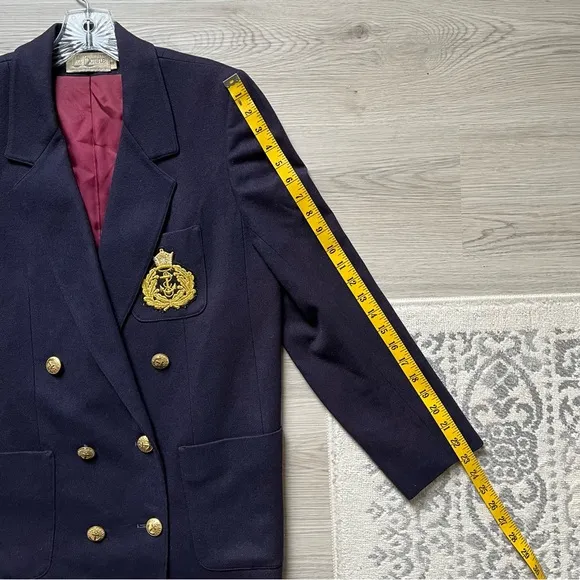 Vintage La Bonne Navy Wool Blazer Suit Jacket 8 Nautical Gold Buttons Preppy