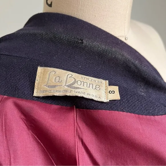 Vintage La Bonne Navy Wool Blazer Suit Jacket 8 Nautical Gold Buttons Preppy