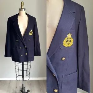 Vintage La Bonne Navy Wool Blazer Suit Jacket 8 Nautical Gold Buttons Preppy