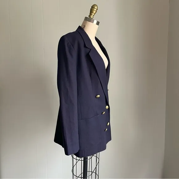 Vintage La Bonne Navy Wool Blazer Suit Jacket 8 Nautical Gold Buttons Preppy