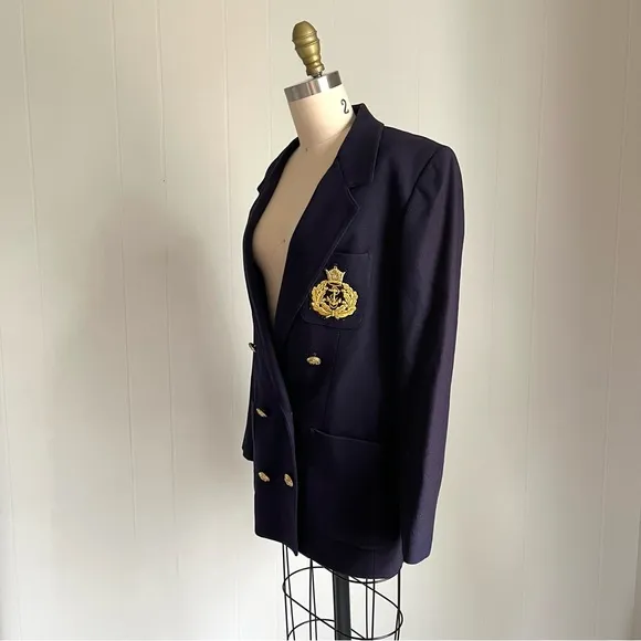 Vintage La Bonne Navy Wool Blazer Suit Jacket 8 Nautical Gold Buttons Preppy