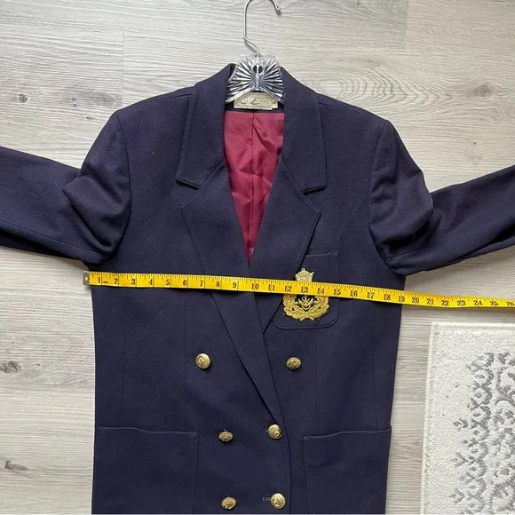 Vintage La Bonne Navy Wool Blazer Suit Jacket 8 Nautical Gold Buttons Preppy