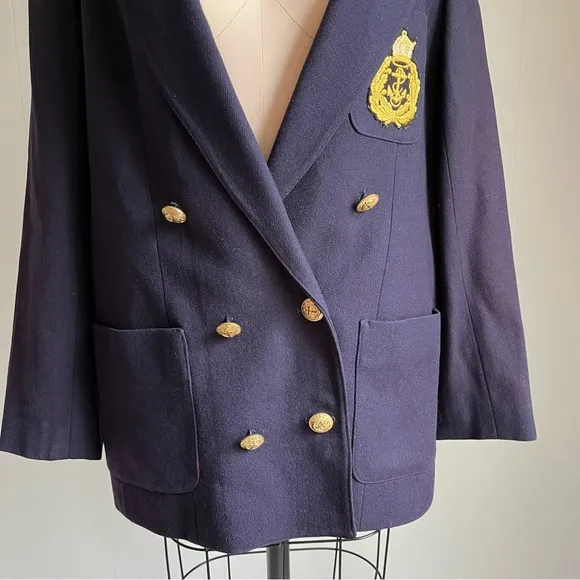 Vintage La Bonne Navy Wool Blazer Suit Jacket 8 Nautical Gold Buttons Preppy