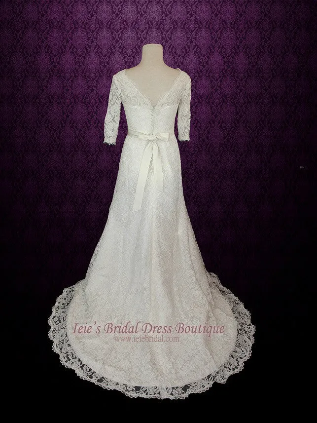 Vintage Modest Lace Wedding Dress with Long Sleeves REBECCA