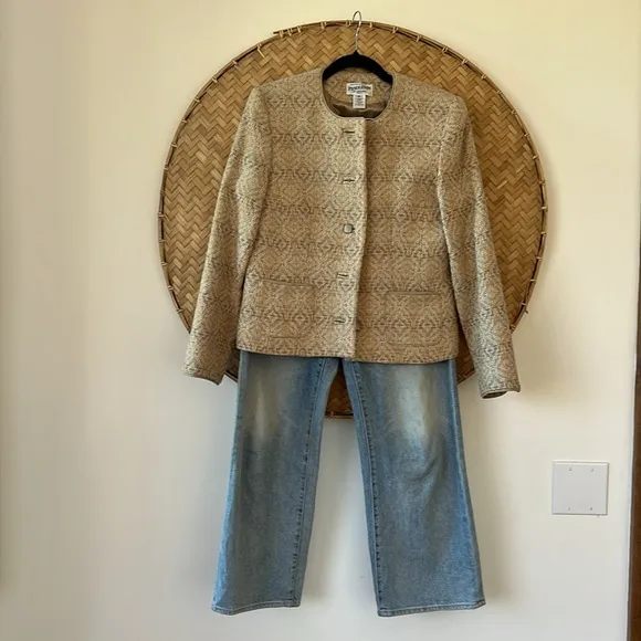 VINTAGE PENDLETON 100% VIRGIN WOOL KNIT TWEED DIAMOND PATTERN COLLARLESS…