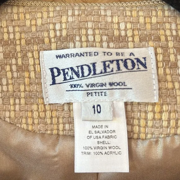 VINTAGE PENDLETON 100% VIRGIN WOOL KNIT TWEED DIAMOND PATTERN COLLARLESS…