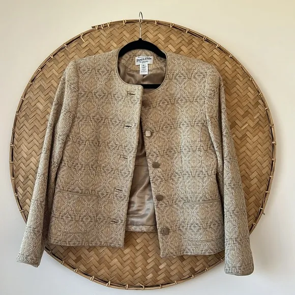 VINTAGE PENDLETON 100% VIRGIN WOOL KNIT TWEED DIAMOND PATTERN COLLARLESS…