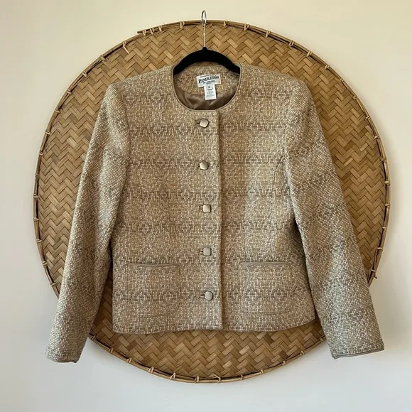 VINTAGE PENDLETON 100% VIRGIN WOOL KNIT TWEED DIAMOND PATTERN COLLARLESS…
