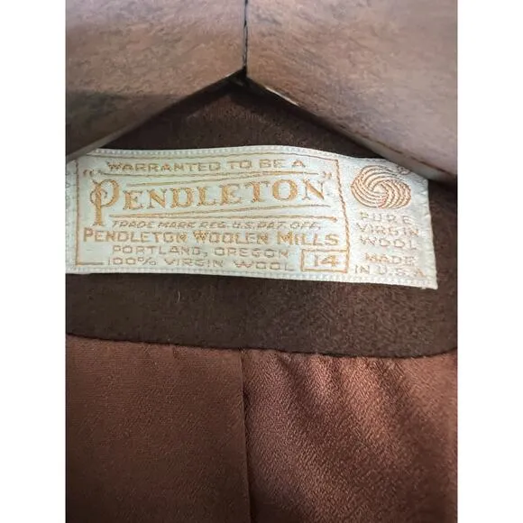 Vintage Pendleton Virgin Wool Women's Blazer Jacket Brown Peacoat Size 14