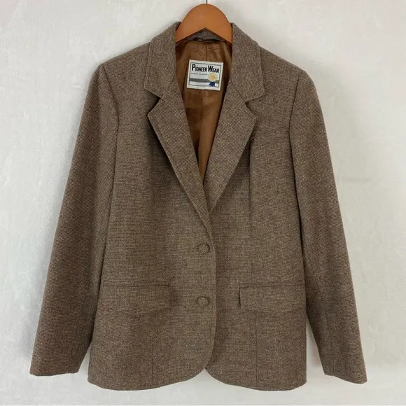 Vintage Pioneer Wear Women's Blazer Large Brown Western Wool Jacket USA Made