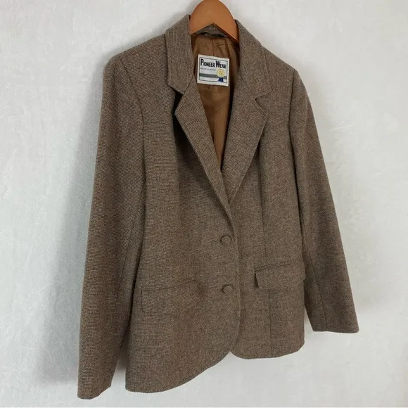Vintage Pioneer Wear Women's Blazer Large Brown Western Wool Jacket USA Made
