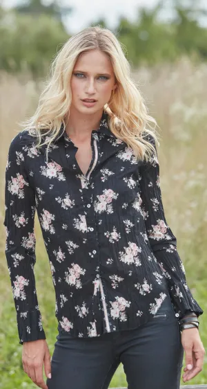 VINTAGE ROSE BLACK BUTTON DOWN SHIRT