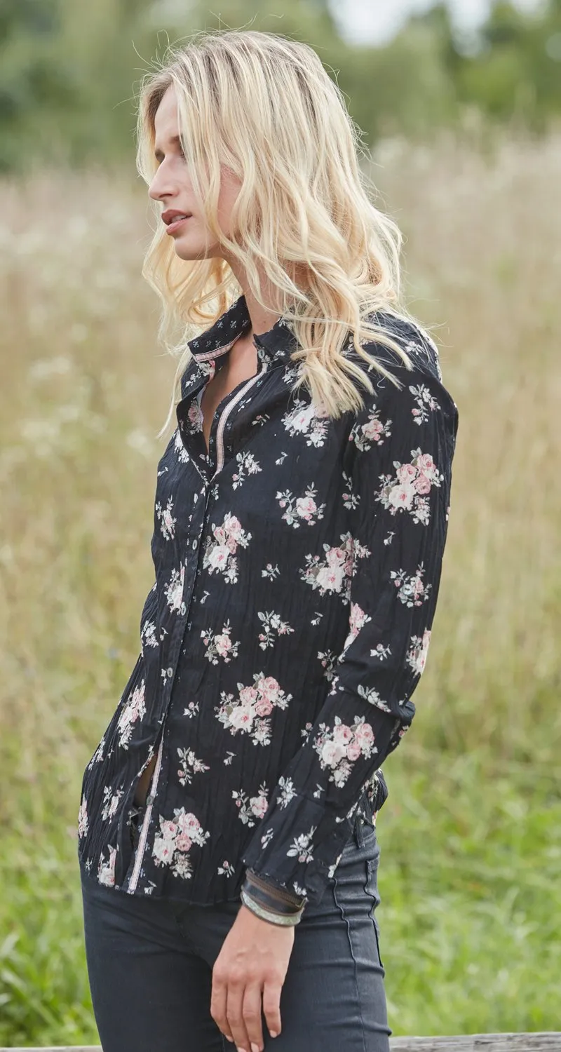 VINTAGE ROSE BLACK BUTTON DOWN SHIRT