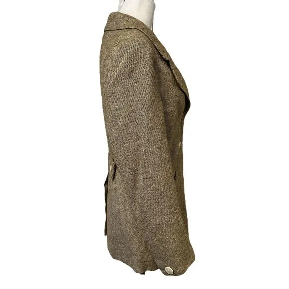 Vintage Womens Tweed Blazer Tan Brown Wool Size XS Daphne Raven London Academia