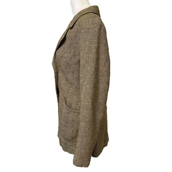 Vintage Womens Tweed Blazer Tan Brown Wool Size XS Daphne Raven London Academia