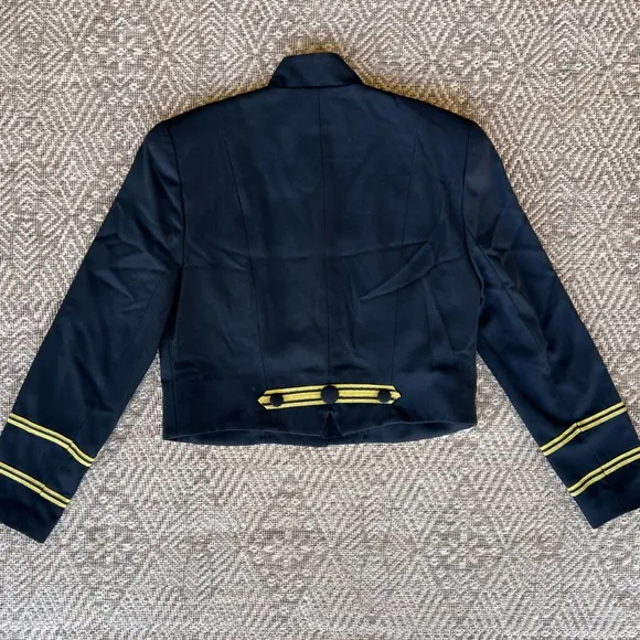 Vintage‎ Wool Military Style Cropped Jacket Blazer Skirt Set Black &amp; Gold Medium