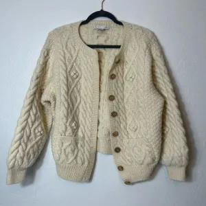 Vintage cable knit 100% wool button front cardigan size Large