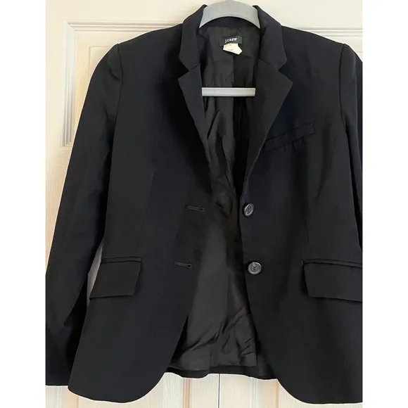 VTG J. Crew Black 2 Button Blazer Suit Jacket 100% Wool Women’s‎ Size Petite 2