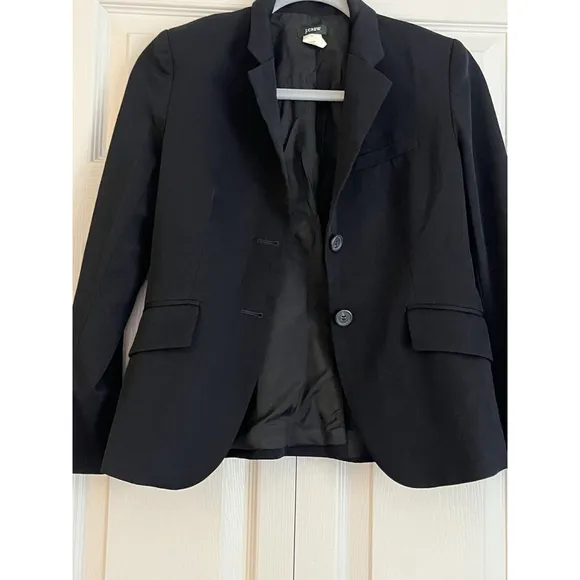 VTG J. Crew Black 2 Button Blazer Suit Jacket 100% Wool Women’s‎ Size Petite 2
