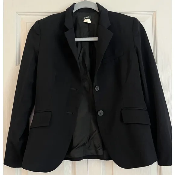 VTG J. Crew Black 2 Button Blazer Suit Jacket 100% Wool Women’s‎ Size Petite 2