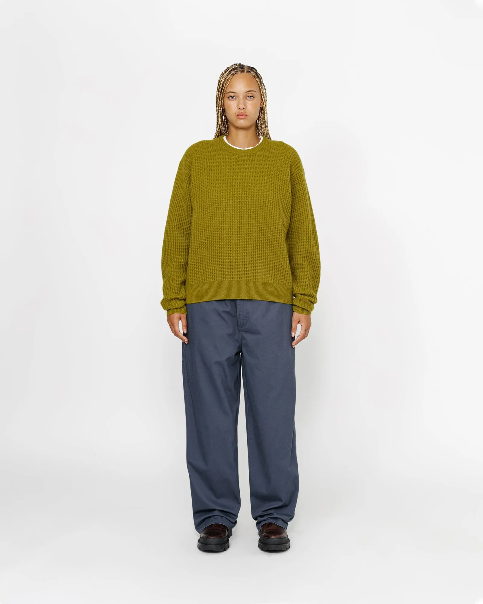 WAFFLE KNIT CASHMERE CREW