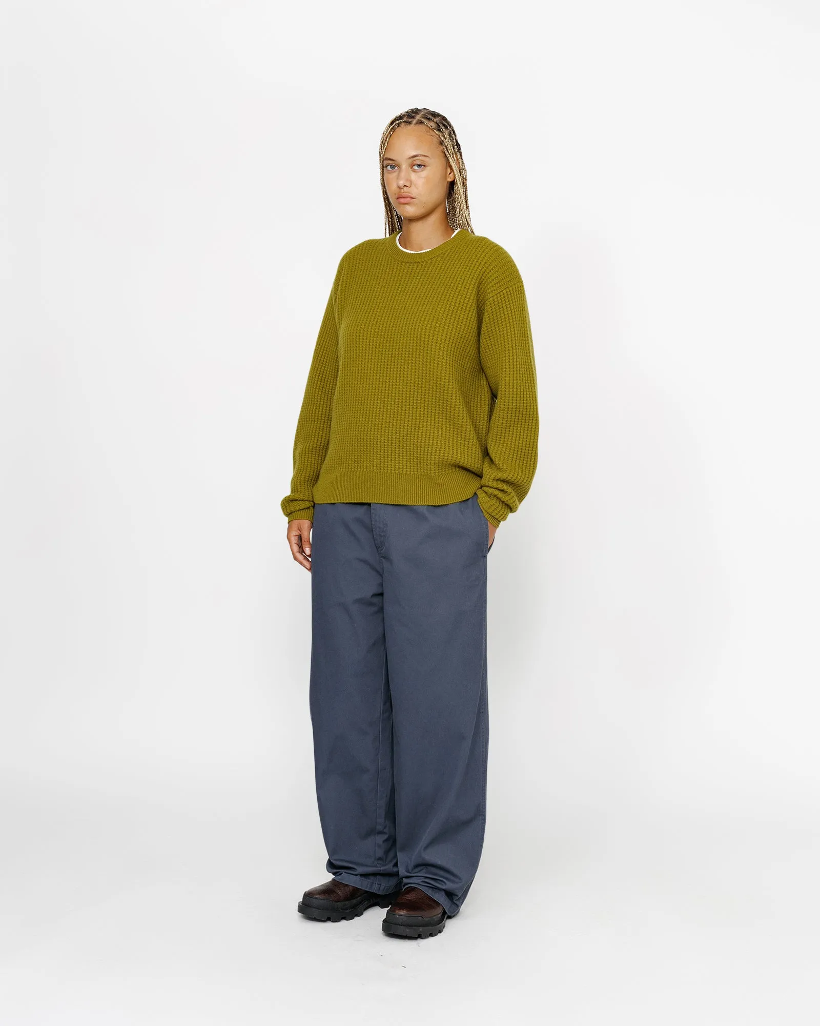 WAFFLE KNIT CASHMERE CREW