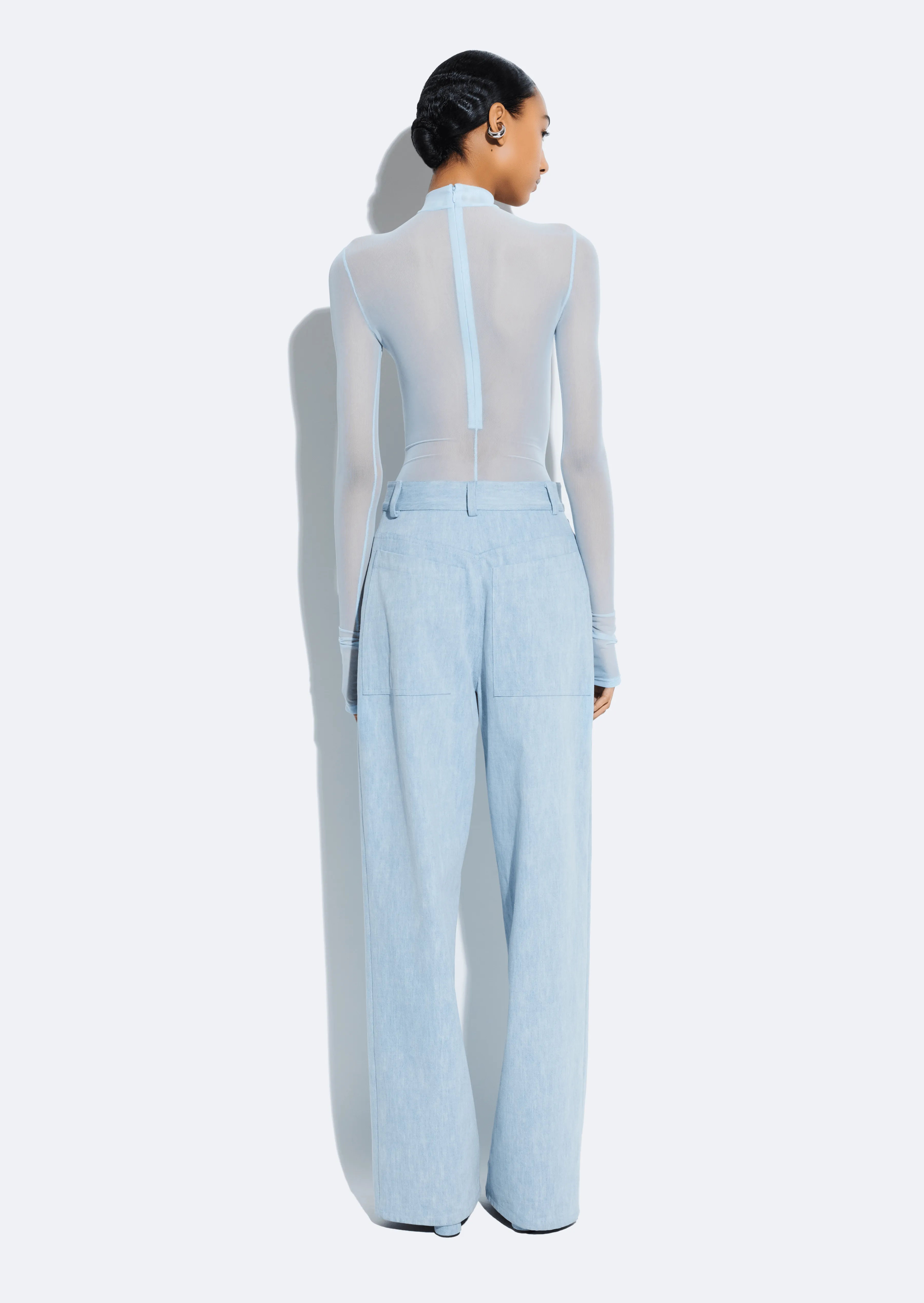 Washed Denim Straight Leg Pant